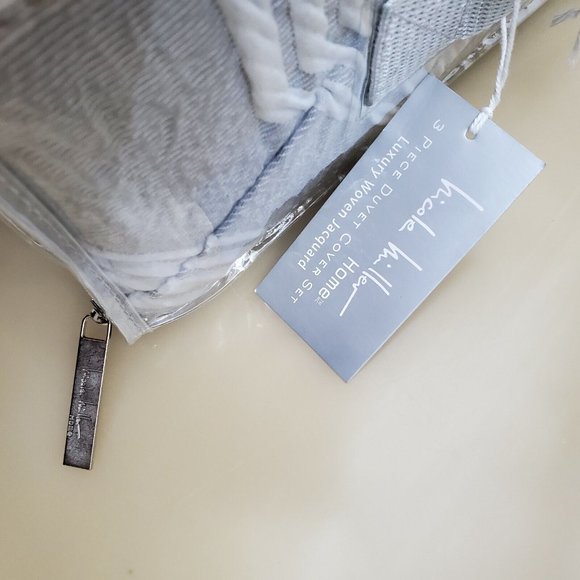 Nicole Miller Woven Jacquard Luxury 3 Piece Geometric King Duvet Cover Set - Picture 10 of 11